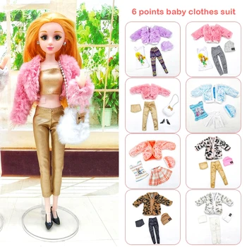 1 комплект одежды для куклы 1: 6 для куклы 30 см, плюшевое пальто, топ, брюки, шляпа, Декор для кукольного домика, Рождественский подарок