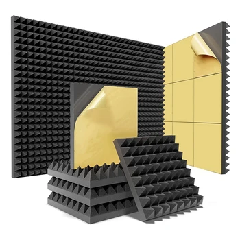 12 Упаковок акустических пенопластовых панелей высокой плотности с самоклеющимся покрытием черного цвета 12x12x2 дюйма