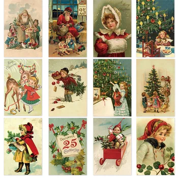 12шт Рождественская винтажная открытка серии Merry Christmas Fairy Tale Girl, поздравительная открытка со стариком лосем