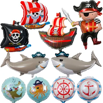 18-дюймовое украшение для вечеринки по случаю Дня рождения пирата, воздушный шар из алюминиевой фольги, Пиратский корабль 