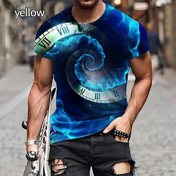 2023 Новая модная летняя горячая распродажа мужских футболок с часами и 3D-печатью, топов с короткими рукавами
