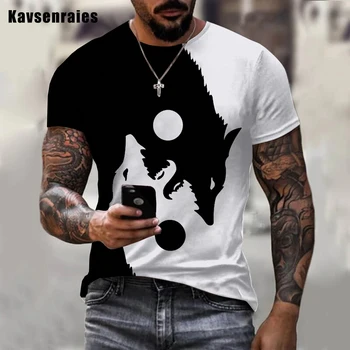 2023 Новейшая Летняя Футболка с 3D-принтом, Мужская футболка с изображением Волка, Крутая Черно-белая Футболка с коротким рукавом и цифровым принтом