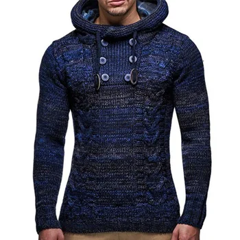 2023 Новый осенне-зимний популярный мужской свитер в европейском и американском стиле приталенного кроя с высоким воротом и капюшоном, утолщенный вязаный топ