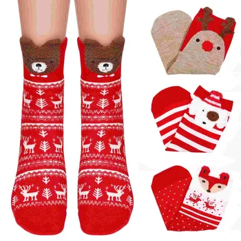 4 пары Рождественских хлопчатобумажных носков, зимние теплые носки, рождественские чулки с героями мультфильмов, эластичные женские носки, разноцветные носки с изображением лося и снеговика для