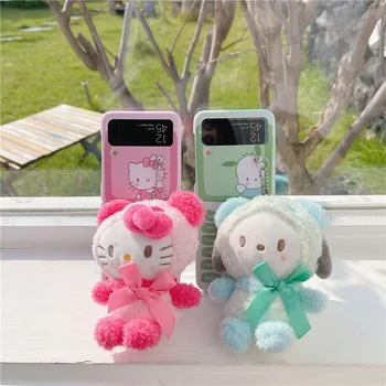 Hello Kitty Sanrio Kuromi Чехол для Телефона Samsung Galaxy Z Flip4 Flip3 Мультяшная Противоударная Задняя Крышка Cinnamoroll Плюшевые Чехлы Для Кукол