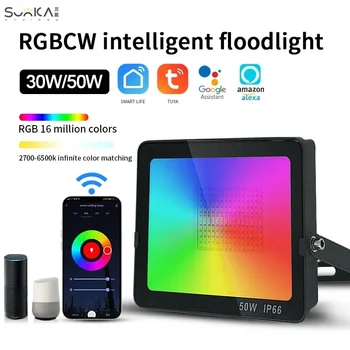 RGB Прожектор Smart APP Голосовое Управление Bluetooth RGBCW CCT 2700-6500 K 30 Вт 50 Вт 220 В-240 В ЕС Для Садовой Вечеринки Наружное Освещение