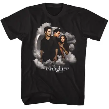 Twilight - Jacob Bella Edward Clouds - черная футболка для взрослых с коротким рукавом