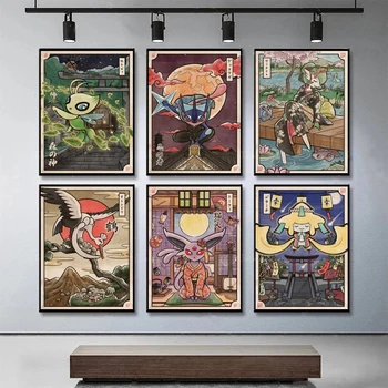 Декор плаката с покемоном из японского аниме, принты на холсте, живопись для домашней комнаты, Подарки для детей, игрушки-плакаты, подвесные игрушки