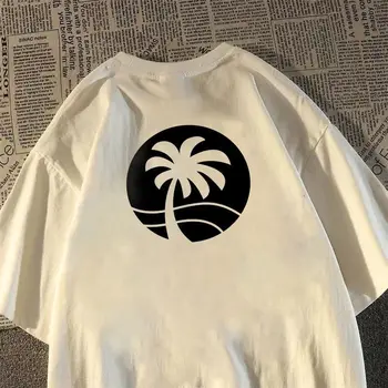 Европейский летний тренд, ретро-футболка с графическим принтом кокосовой пальмы для мужчин и женщин, свободный повседневный топ для пары с короткими рукавами