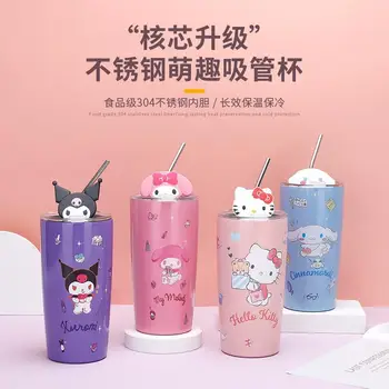 Каваи Санрио аниме соломенная чашка-термос из нержавеющей стали мультфильм Kawaii Hello Kitty Мелоди Куроми кукла чашка для воды подарок