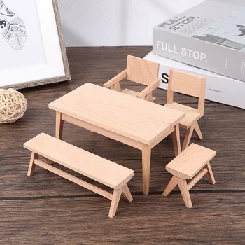 Кукольный домик 1:12 Миниатюрный деревянный обеденный стол в европейском стиле, стул, скамейка, Кресло, мебель, модель декора, Аксессуары для Кукольного дома, Новый