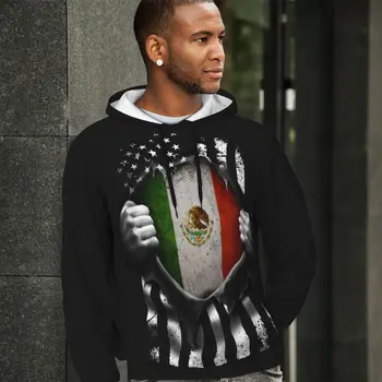 Мексиканско-Американский флаг, Повседневные толстовки с художественным принтом, эстетичные Теплые толстовки, осенний Уличный пуловер Оверсайз с длинным рукавом, толстовка
