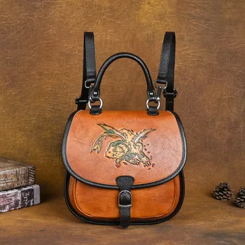 Многофункциональный винтажный рюкзак из натуральной кожи, женская оригинальная сумка-тоут из воловьей кожи, дорожная сумка из натуральной коровьей кожи
