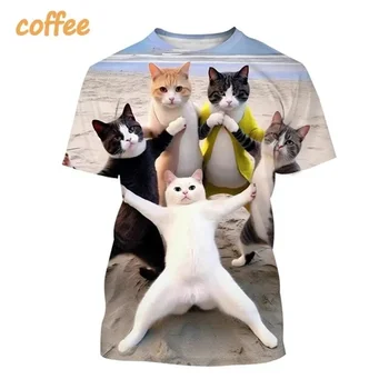 Модные забавные футболки с изображением животных, Harajuku Kawaii Cats, Детские футболки с 3D-принтом, повседневные топы большого размера