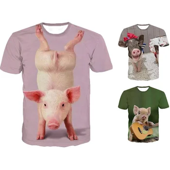 Мужская Женская повседневная рубашка с принтом свиньи, забавная рубашка для хипстеров, топ с 3D принтом животных, милый топ унисекс
