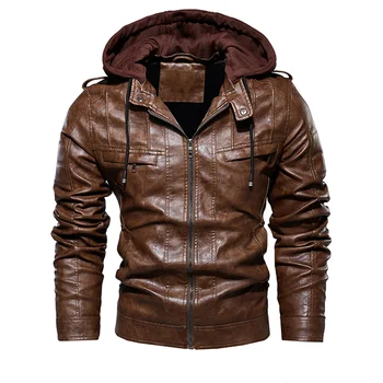 Мужская зимняя винтажная куртка из искусственной кожи, мотоциклетные куртки из искусственной кожи, толстые флисовые куртки, верхняя одежда с капюшоном, пальто Плюс размер 4XL