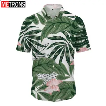 Мужская Праздничная Рубашка С Уличным Вырезом 18 +, Гавайский Растительный Узор, Модный Новый Воротник Поло С 3D Принтом, Однорядная Рубашка На Пуговицах