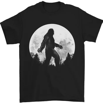 Мужская футболка с изображением снежного человека на фоне Луны, 100% хлопок
