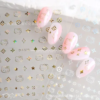 Наклейки для ногтей Sanrio Hello Kitty, 3D Лазерные наклейки для ногтей Kawaii New Craft, мультяшные наклейки для ногтей с тиснением, Прозрачная основа, Милые наклейки для ногтей из аниме
