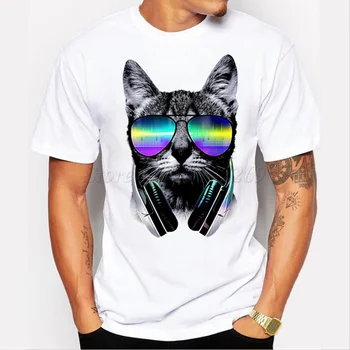 Новая модная Мужская Повседневная футболка из 100% хлопка с принтом Музыкального Кота, летняя футболка С котом, Забавные топы для хипстеров с коротким рукавом На заказ