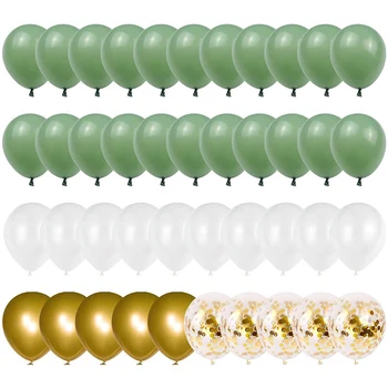 Оливково-зеленые Золотисто-белые латексные шары, зеленые и золотые конфетти для вечеринки в честь дня рождения, украшения для вечеринки в честь дня рождения ребенка