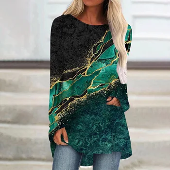 Осенний женский топ с круглым вырезом и длинным рукавом с 3D пейзажной печатью, свободный модный топ, женская уличная винтажная элегантная толстовка Y2K, толстовка