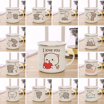 Персик и кошка Гома эмалированная кофейная чашка для чая с милым животным на завтрак, десерт, чашка для молока и воды, подарок для пары