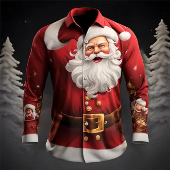 Повседневная Мужская рубашка Санта-Клауса, Рождественская Повседневная Осенне-Зимняя Рубашка С длинным рукавом Бордового Цвета S-6XL, Четырехслойная Рубашка Из Эластичной Ткани