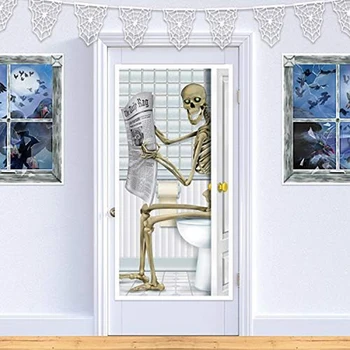 Реквизит для украшения Хэллоуина Скелет Ужасов Американский взрыв Плакат на Стеклянной двери Многоразового использования