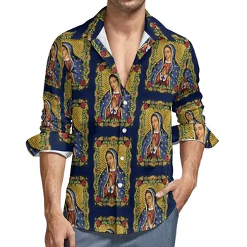 Рубашка Our Lady of Guadalupe, Осенние Повседневные Рубашки Virgin Mary, Мужские Крутые Блузки С Длинным Рукавом, Графический Уличный Стиль, Большой Размер 3XL 4XL