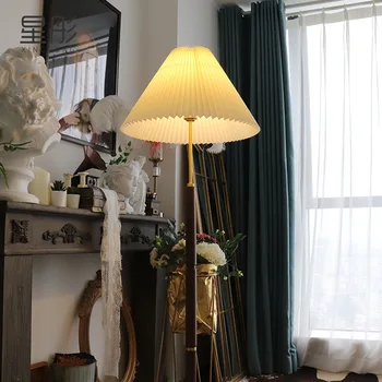 Современный светодиодный торшер гостиная кабинет спальня освещение из массива дерева освещение тканевый абажур ресторанный торшер