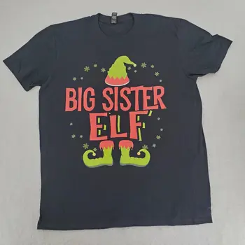 Футболка Big Sister Elf с очень большими рождественскими снежинками, футболка Xmas XL с длинными рукавами