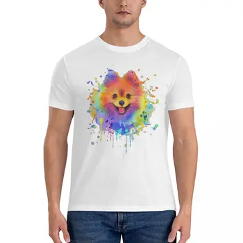 Футболки с изображением собаки померанского шпица Splash Art, повседневная футболка для взрослых с графическим рисунком, Joke Travel, высокое качество, свежий размер Eur