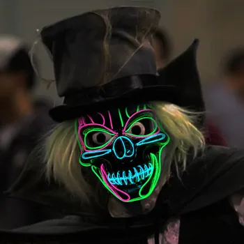 Хэллоуин, Светящаяся светодиодная маска скелета, Неоновая подсветка, Страшная маска для вечеринки с черепом, Светящаяся Маска Зла, реквизит для костюмов для косплея
