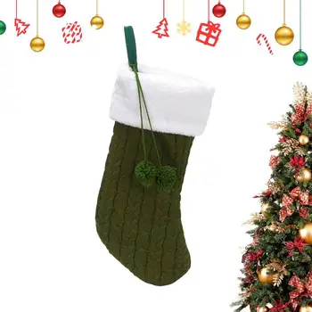 Чулки для вязания камина, рождественский подарок большой емкости, чулки с помпонами, сезонные декоры для игрушек, подарок с шоколадными конфетами.